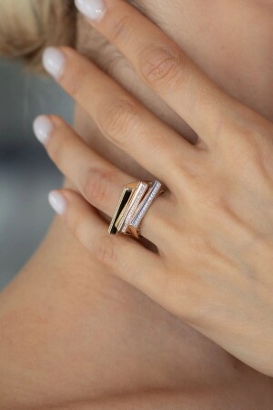 14 Ayar Altın 3 Renk Fantezi Taşlı Kadın Yüzük - Oroline Jewelry