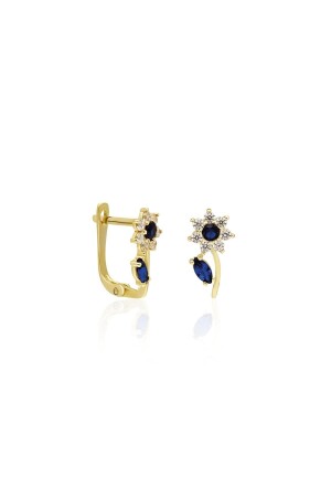 14 Carat Blue Stone Flower Model Children's Baby Earrings - Şevik Takı Tasarım