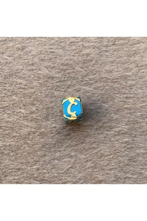 14 Carat Gold Letter C with Gold Cage Blue Bead UCHRFKFSMVC - Bayar Gold