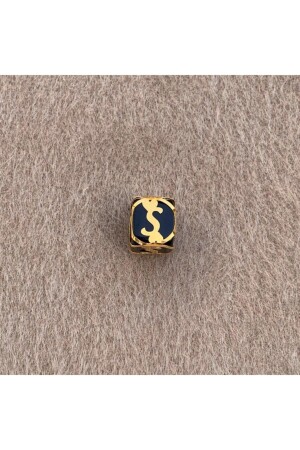 14 Carat Gold Letter S with Gold Cage Black Bead UCHRFKFSSYHS2 - Bayar Gold