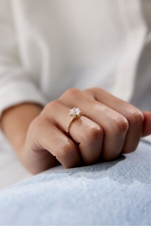 14 Carat Gold Lotus Flower Solitaire Ring - Yavuz Kuyumculuk
