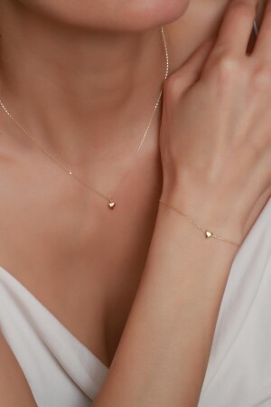 14 Carat Gold Mini Heart Necklace and Bracelet Set KLYMNKLPBLKLKST - Bayar Gold