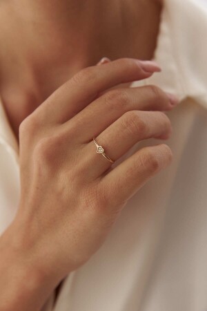 14 Carat Gold Mini Stone Heart Ring - Yavuz Kuyumculuk
