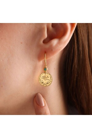 14 Carat Gold Reşat Dangle Earrings with Turquoise Stone T10936 - Sembol Gold