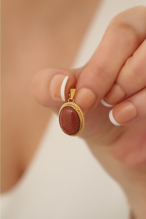 14 Carat Gold Silvery Agate Stone Oval Pendant UCSMLAKKTSLOVL - Bayar Gold