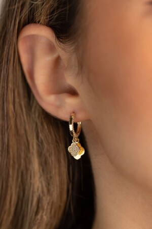 14 Carat Gold Stone Clover Earrings - Yavuz Kuyumculuk