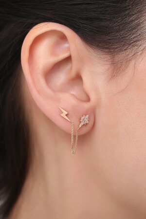 14 Carat Gold Stone North Star Zigzag Chain Earring KPTSLKZYYLDZZGZGZNCR - Bayar Gold