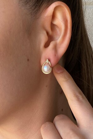 14 Carat Gold Women's Stone Drop Pearl Earrings - Birinci1926