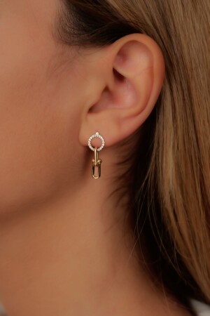 14 K GOLD Round Stones Detailed Tiffany Earrings - Gençtaş Kuyumculuk