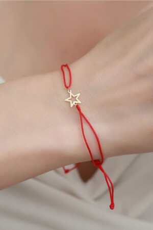14 Karat Gold Hohlstern-Armband mit roter Schnur BLKLKICBSYLDZKRM - Bayar Gold