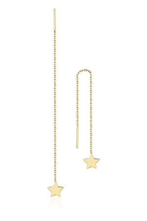 14 Karat Gold-Stern-Kettenohrringe mit detaillierten Details - Fiyonk Kuyumculuk