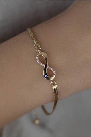 14 Karat Goldstein Infinity Evil Eye Damenarmband OB-27 - Oroline Kuyumculuk