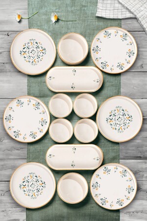 14 Parça 6 Kişilik D-Harma Stackable Kahvaltı Takımı Lüx Kahvaltılık Sunum Seti Tabağı - Kitchen Life