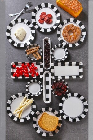 14 Piece Handmade Checker Pattern Breakfast Set for 6 People - Luxury Breakfast Presentation Set - Nandy Home