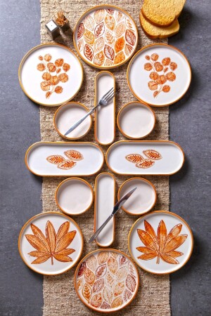 14 Piece Handmade Coffee Leaf Breakfast Set for 6 People - Luxury Breakfast Presentation Set - Nandy Home