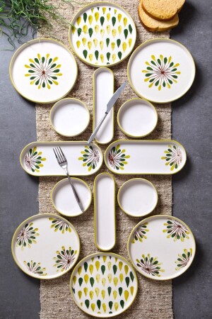 14 Piece Handmade Green Point Breakfast Set for 6 People - Luxury Breakfast Presentation Set - Nandy Home