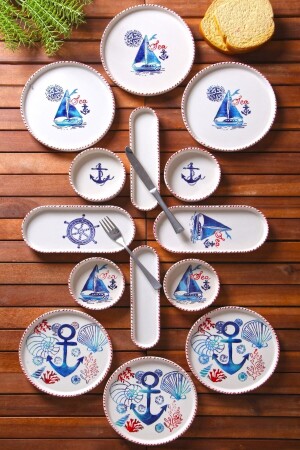 14 Piece Handmade Marine Breakfast Set for 6 People - Luxury Breakfast Presentation Set - Nandy Home