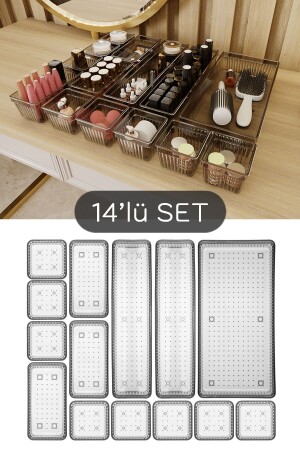 14 Piece Mega Bathroom Cosmetic Jewelry Organizer Makeup Organizer - Modular Drawer Organizer - Meleni Home