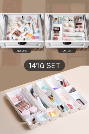 14 Piece Modular Drawer Organizer, Bathroom Makeup and Jewelry Organizer - Office Desktop Organizer MCH-665 - Meleni Home