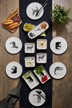14 Piece Safari Breakfast Set for 6 People - Nature - Luxury Breakfast Presentation Set Plate - Ceratale