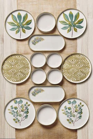 14 Piece Stackable Fall Leaf Breakfast Set for 6 People - Luxury Breakfast Presentation Set Plate - Kitchen Life
