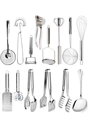 14 Pieces Economical Kitchen Prep Utensils Grater Peeler Beater Colander Serving Tongs Set - Selenica