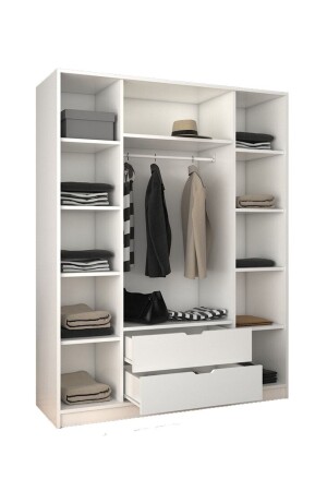 140 Cm Matte White 4 Doors 2 Drawers Clothes Cabinet - Wardrobe ÇD003 - midoser