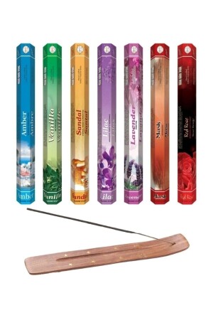 140 Pieces Incense Sticks, 7 Different Aromas and Incense Boat WOOD-INC - OrdoVeni