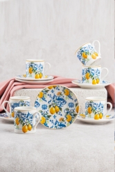 14372 Limon Desenli 6 Kişilik 12 Parça Türk Kahvesi Fincan Takımı Perotti 14372 Lemon Fincan Takımı - Perotti