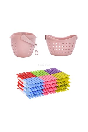 144 Pieces Plastic Spring Loaded Peg Tongs Hanging Peg Basket That Can Be Hanged on the Clothesline - İhtiyaç Limanı