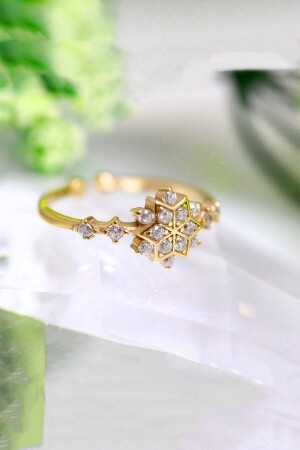 14k Gold Gold Plated Crystal Snowflake Motif Zircon Stone Women's Ring - X-Lady Accessories
