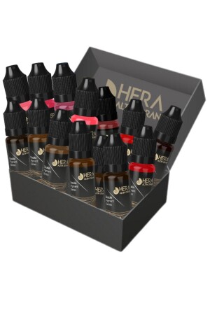 14x10ml Permanent Makeup Microblading, Lip Color and Eyeliner Paint Full Set - Hera Altın Oran
