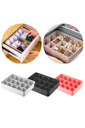 15 Compartments Drawer Organizer Tie Socks Jewelry Organizer - Black - Ecolux