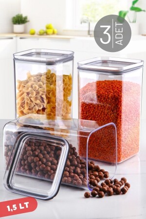 1,5 Lt Sızdırmaz Kapak, Silikon Contalı Kare 3'lü Saklama Kabı Seti NDY-EMH-147 - Nandy Home