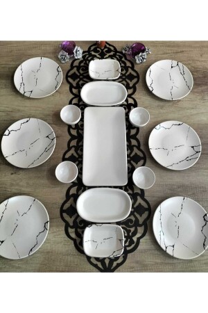 15 Piece Breakfast Set for 6 Persons Matte Cream Marble Pattern bera8787 - Bera