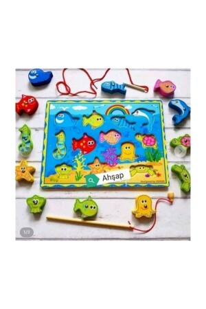 15 Piece Magnetic Fishing Game + Stringing Game 2 in 1 Set - Wooden Toys