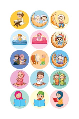 15 Pieces Islamic Ramadan Month Figures Themed Educational Sticker Label Set for Children - arsem