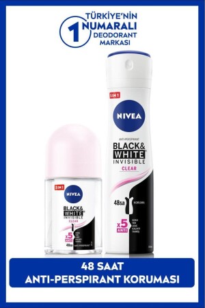 منز-النساء الرش ديزودرانت أسود& أبيض واضح 150ml و ميني رول- على أسود& أبيض واضح - Nivea