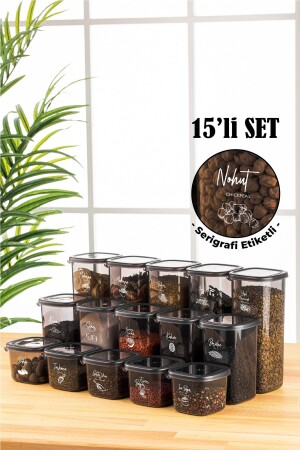 15pcs Peggy Square Storage Container with White Screen Printing Label 5x(0,55 LITER, 1,2 LITER, 1,75 LITER) Anthracite PGGY15LIKRSK - Vienev