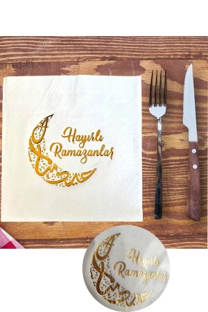 16 Pack Happy Ramadan Gold Gilded Napkin Gold Leaf Ramadan Iftar Room Decoration 16x16 Cm - Parti Dolabı