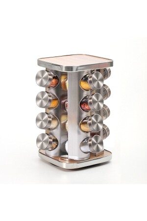 16-Piece Glass Spice Jar Set with Stainless Steel Wooden Lid and Metal Rotating Stand 16-Piece 9087611 - Vivien Home