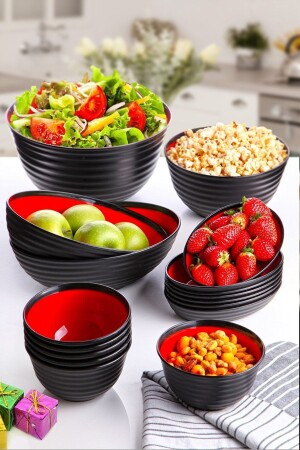 16 Piece Serving Presentation Set - Preparation Set Salad Bowl Snack Bowl (MULTIFUNCTIONAL USE) 153. VERA. RED. SET - Pazarika
