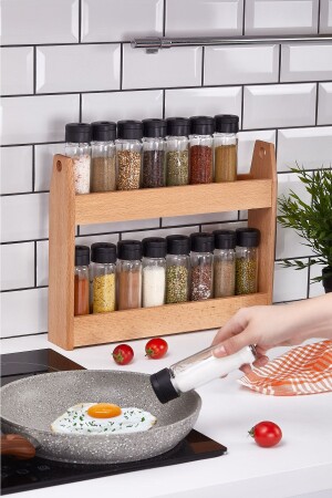 16-Piece Spice Set, 16-Piece Spice Jar with Wooden Stand TWİN 16 LI - woodsy