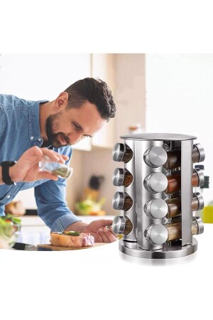 16-Piece Stainless Steel Metal Glass Spice Jar Set with Rotating Stand 16-Piece 4432154 - Vivien Home