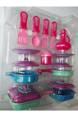 16 Piece Toy Pan, Pot, Fork, Knife, Salt Shaker, Plate, Oil Bowl Kitchen Set 0568956 - OYUNCAKSAHİLİ
