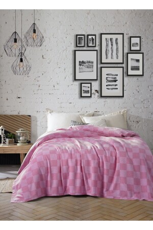 MNZ-16 الألوان متعددة الأغراض غطاء الأريكة المزدوجة 220 × 230 سم - نمط لوحة الشطرنج - Luxtex