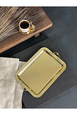 16*24cm Gold Presentation Tray with Handle - Soiled Heavy Gold Plated Presentation Tray MNR-TPSE105 - Manor Cam
