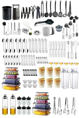 168 Piece Fork Spoon Knife Set, Simple Model Dinner Set for 12 Persons, Ladle Spatula Colander Pan T0904YA6 - Mirilliahome