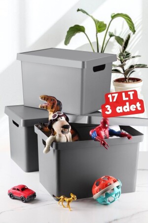 17 liters. Box with Lid 3 Pieces Anthracite - Nandy Home