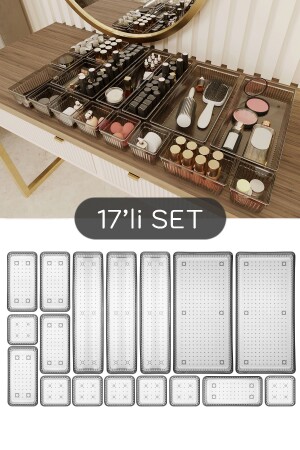 17 Piece Drawer Organizer - Cosmetic Accessory Organizer Black - Meleni Home